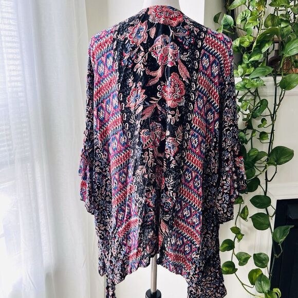 Angie Colorful Mixed Floral Print Ruffly Boho Super Soft Open Kimono Size Medium - Picture 6 of 8